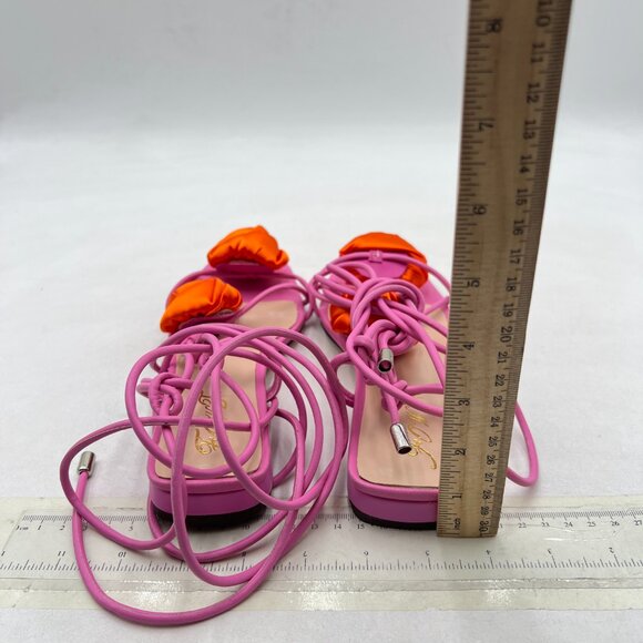 FOWT Purple Orange Flowers Open Toe Sandals Sexy Lace up Flats Dressy Shoes - Picture 5 of 8